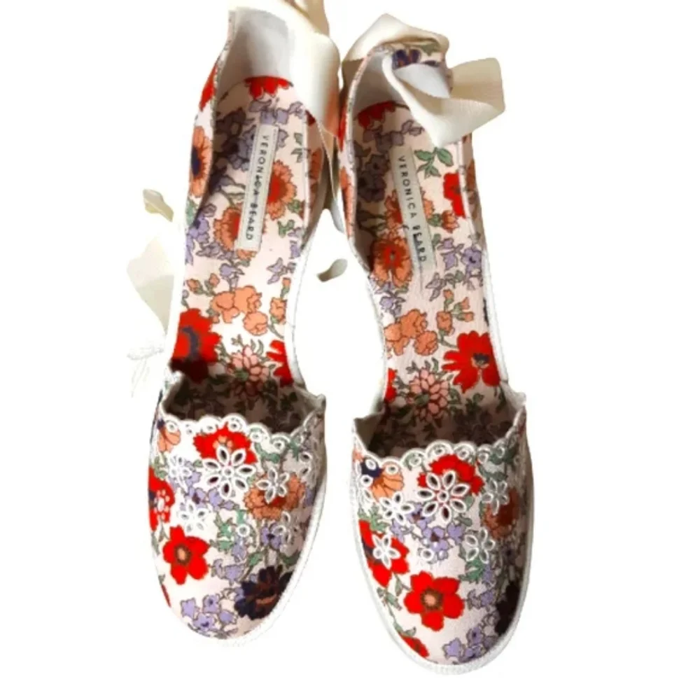 Veronica Beard Soleil Espadrille Wedge Sandals in Floral White Block Heel - Picture 6 of 11